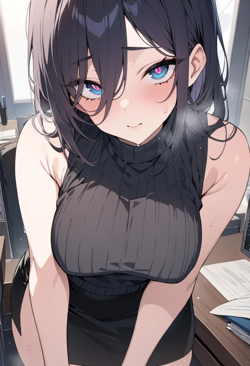 (((masterpiece))),(((High resolution)))、Beautiful office lady wearing black sleeveless sweater and pencil skirt, Looking at the camera, ((Top quality eyes)), Detailed face, ((Detailed Texture)), hentai