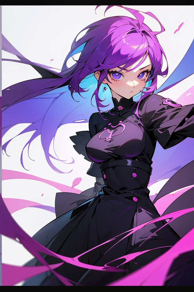 (Anime artwork, Anime Style, Studio Anime, Very detailed, Latest, Vibrant, Anime Coloring, High Contrast, masterpiece:1.2, Highest quality, Best aesthetics) Purple Hair、Depression、Determined eyes、One Girl、Black clothing、cute、cool、Beautiful