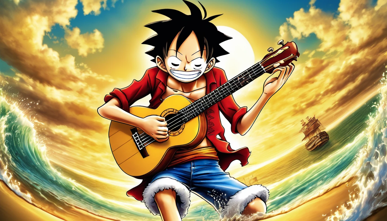 Going Merry; Monkey D. Luffy tocando Ukulelê, by Eiichiro Oda