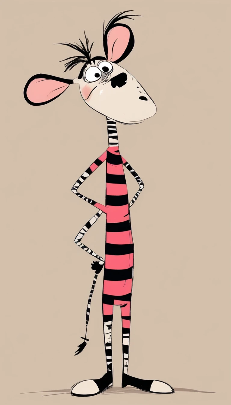 (((Exaggerated digital character sketches:1.37))).(1 zebra,(Exaggerated expression,),(Black sketch lines,Loose brushstrokes create the outline,Cartoon Style. Bright colors and simplified lines, sketch)。(Exaggerated body movements),(Large area of blank)