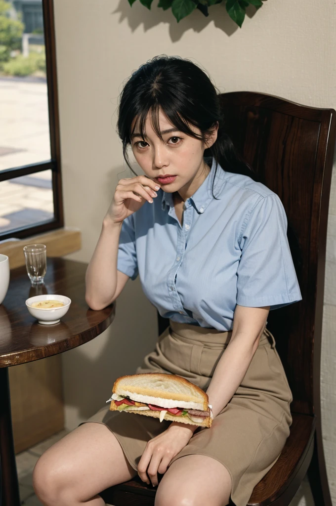 There was a woman sitting at the table eating a sandwich., By Fujiwara Nobusane, By Tadashi Nakayama, By Eizan It's a gift., Eiko Ishioka, By Torii Kiyomoto, By Yukihiko Yasuda, Another Iwakura, Rinko Kawai, By Kobayashi Kiyoshika