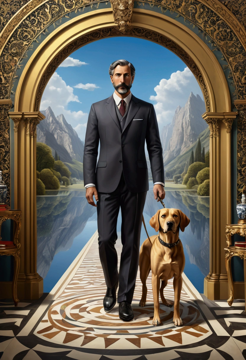 ​masterpiece, 4K Vektorgrafik, Picture with optical illusion of man and dog