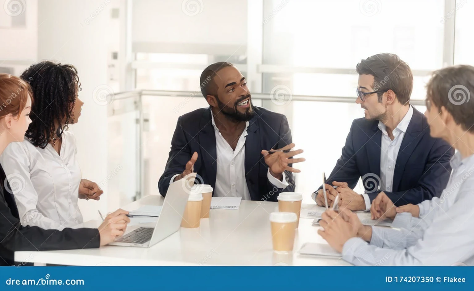 Please create an anime of a male boss and employee in an office. No glasses