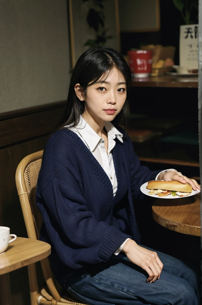 There was a woman sitting at the table eating a sandwich., By Fujiwara Nobusane, By Tadashi Nakayama, By Eizan It's a gift., Eiko Ishioka, By Torii Kiyomoto, By Yukihiko Yasuda, Another Iwakura, Rinko Kawai, By Kobayashi Kiyoshika