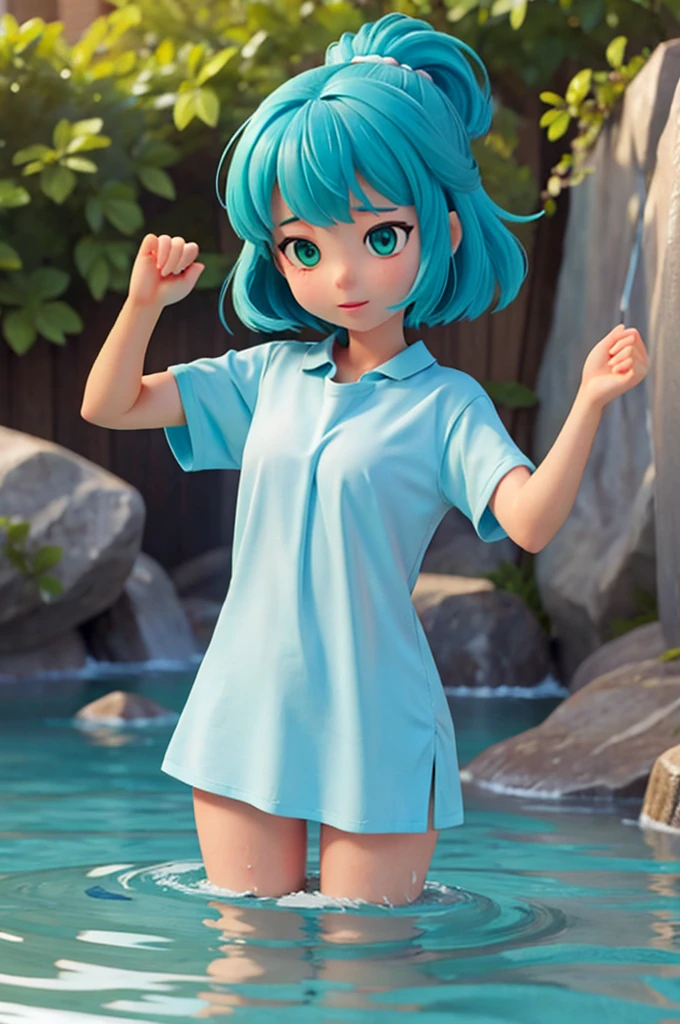 You can put her shirt in blue green water