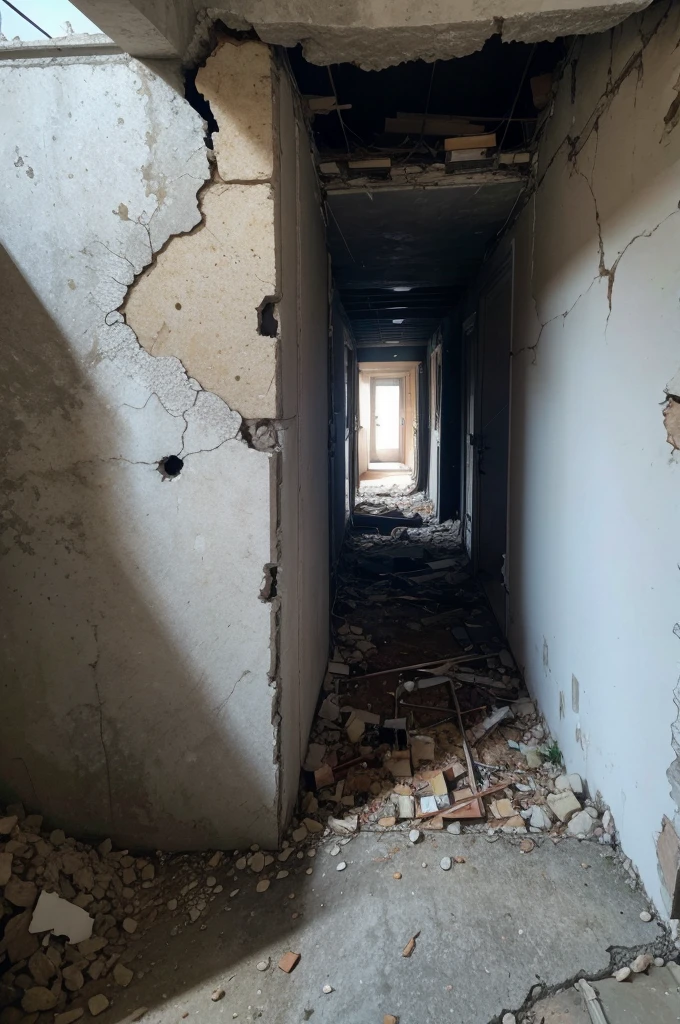 hole in destroyed wall.