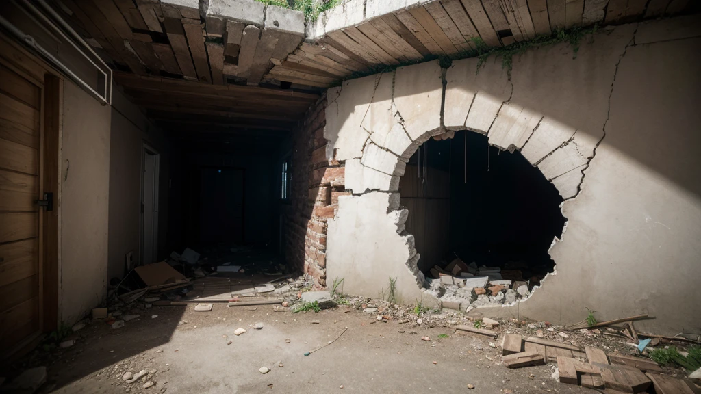hole in destroyed wall
