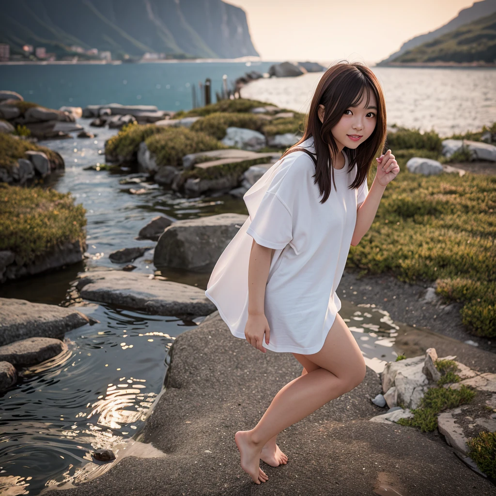 Highest quality,master piece,incredibly absurdres,photography,high resolution,lens flare,a girl, one girl,solo focus,alone,full body,perfect anatomy,Highest quality,8kbloom,a girl, one girl,solo focus,bokeh,alone,full body,standing,posing,4K,8k,raw photo,short brown hairイヤリング,Beautiful eyes、Japanese women,Age 25,healthy,positive,bright,kind,,Trendy fashion for women in their 20s(Stylish shirts,1:3)、Beautiful Skin,Fair skin,,masterpiece,Young and beautiful,Attractive woman,ecup bust、An innocent smile、smile、teeth、The background is a lake、night、moon、dim、The stars are beautiful、Accurate hands、Accurate legs,one girl、Anyway, so cute