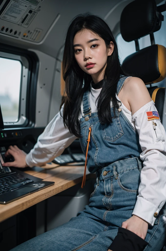 Female astronaut j0rd7nj0n3s in space, Beautiful face, Realistic photos, (Portrait), [smoke], [หมอกsmoke], natural light, shallow depth of field, ถ่ายด้วยกล้อง Canon EOS-1D X Mark III, 50 mm lens, I/2.8, (There are complicated details., very detailed), ((raw color)), Sharp focus, HDR, 4K resolution, movie movie
