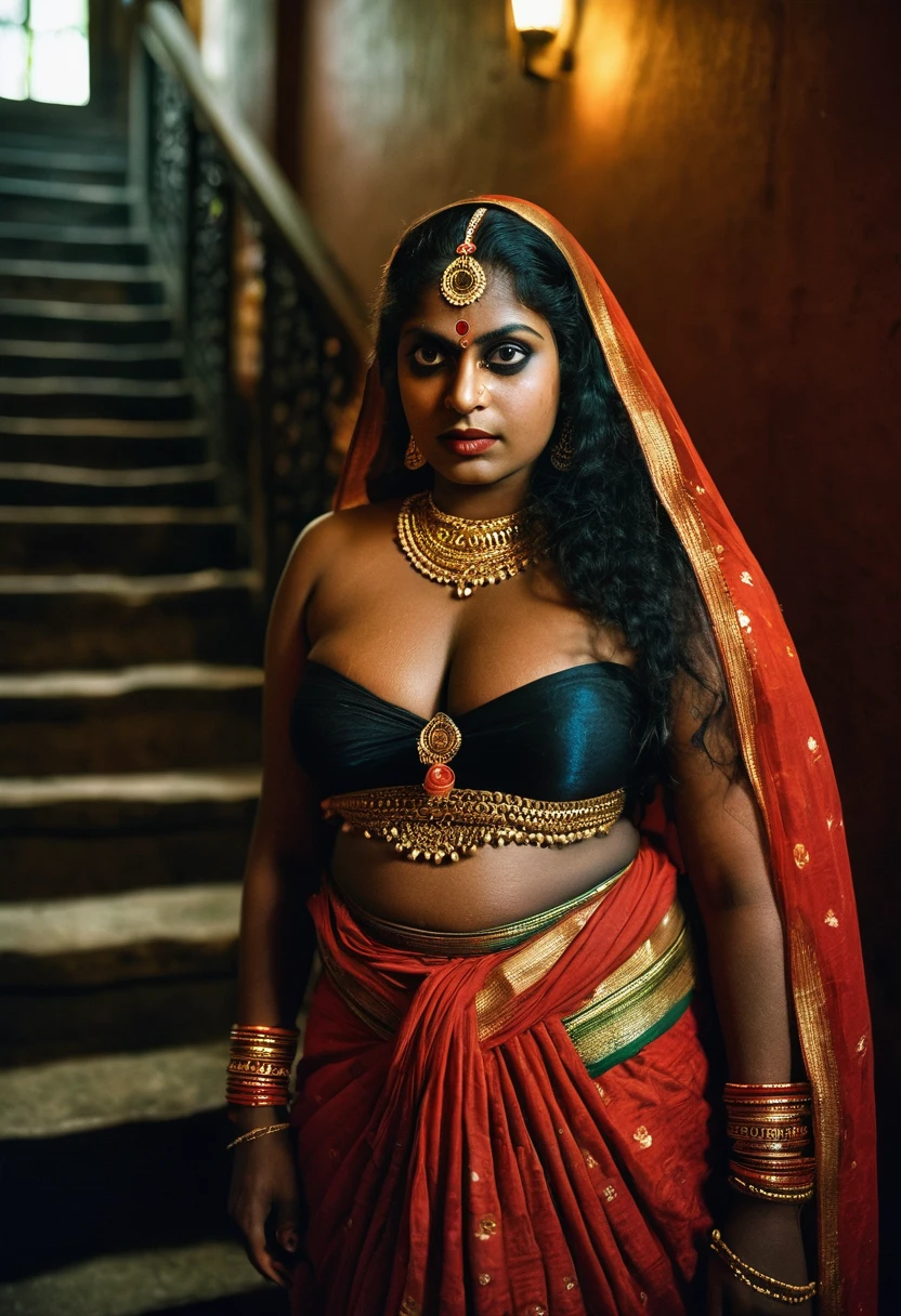 (((photo of a ancient kerala hindu devi))), (((black kali))) ,(((theyyam))) ((((legs wide open)))), ((((sat on hell stair)))), (((Half Body))), (((very dark skin))), (((age 35+))), (((((very dark nipple and areola))))) (((plus size chubby tall))), (((huge busty milky wet big massive boobs))), (((nude thick thigh))), (((ancient black mini skirt))), ((black skin dark body)), (((white mini skirt))), (((depth of field))), ((( spooky))),(((divine))), photorealistic,photo, realism, Getty Images, RAW candid cinema, 16mm, colour graded portra 400 film, remarkable colour, ultra realistic, textured skin, remarkable detailed pupils, realistic dull skin noise, visible skin detail, skin fuzz, dry skin, shot with cinematic,light leaks, RAW Image, DOF, depth of field,bokeh,DonMN1gh7D3m0nXL,shadow
