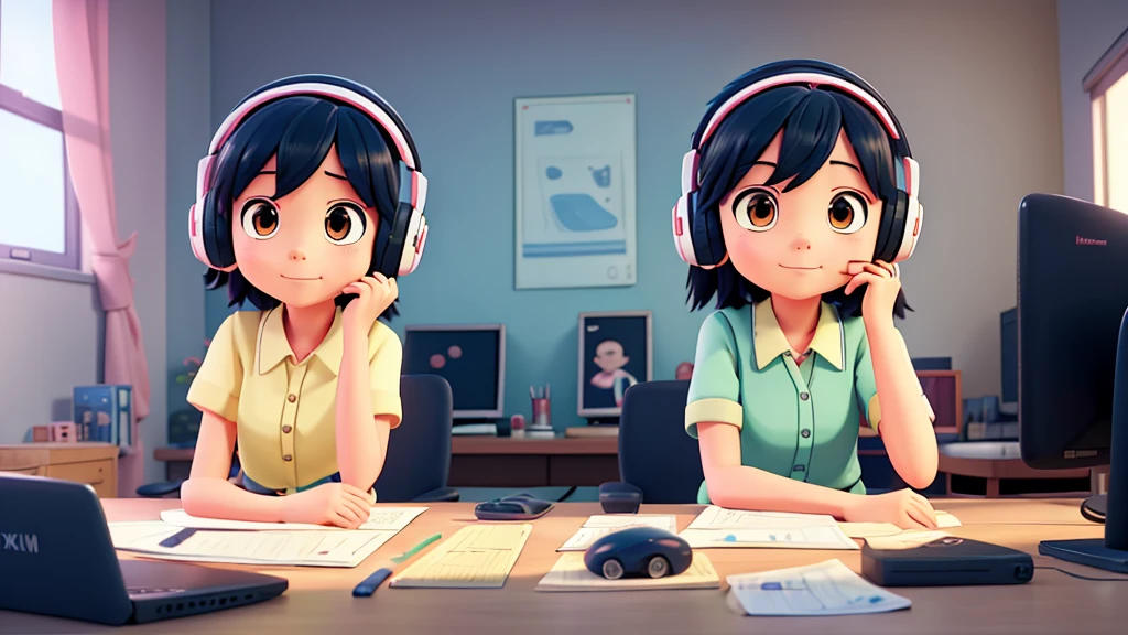 anime girl sitting on bed using laptop computer with headphones on, a digital painting inspired by Atey Ghailan, pixiv contest winner, computer art, lofi girl, lofi artstyle, in style of atey ghailan, digital anime illustration, lofi portrait, lofi art, atey ghailan 8 k, digital art ilya kuvshinov