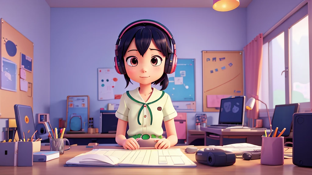 anime girl sitting on bed using laptop computer with headphones on, a digital painting inspired by Atey Ghailan, pixiv contest winner, computer art, lofi girl, lofi artstyle, in style of atey ghailan, digital anime illustration, lofi portrait, lofi art, atey ghailan 8 k, digital art ilya kuvshinov