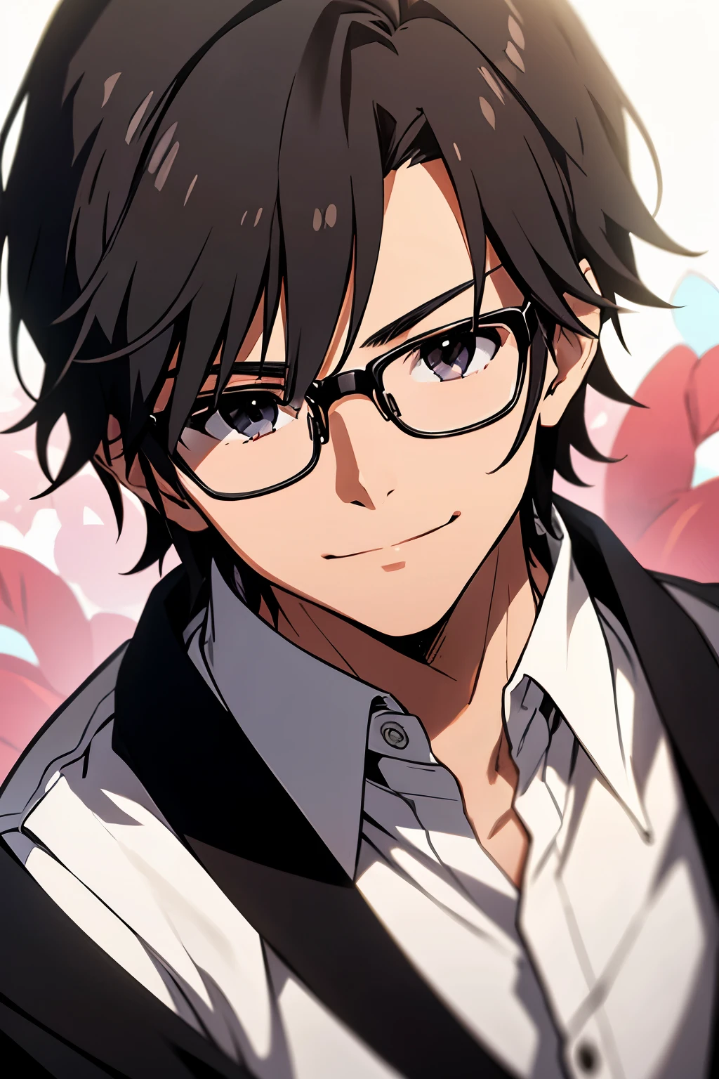 Japanese, male, 20th Generation, Boy with glasses, Sunburn, refreshing, high resolution, Highest quality,White shirt,smile,Handsome,Large black-rimmed glasses,My hair is a little long,The background is dark