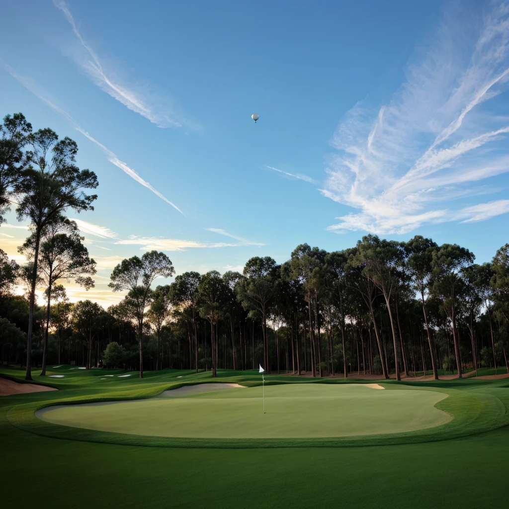 Lighting grass trees blue sky golf club sparks golf boll