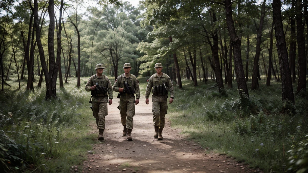 Professional photo of soldiers walking in a forest