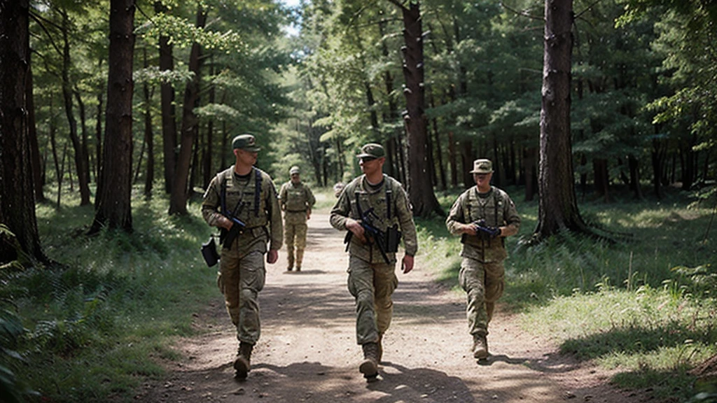 Professional photo of soldiers walking in a forest