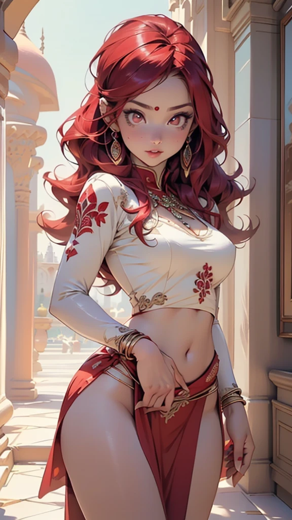 ((((indian girl)))),
girl,((red_body:1.3, red_face:1.3, completely red_skin:1.3)),(large breasts:1.4),saggy breasts,((((red hair)))),(((red_eyes:1.3))),intricate eyes,beautiful detailed eyes,symmetrical eyes,(((lustrous skin:1.5,bright skin: 1.5,shiny skin,very shiny skin,shiny body))),(spider lower abdomen,narrow waist,wide hip,bimbo body,inflated legs,thick thighs),(((detailed face))),
(cute,slutty,sensual,seductive look,seductive,((erotic)),opulent,sumptuous,longingly,(nsfw)),
(arabian clothes, harem outfit, arabian dancing girl, belly dancer outfit, sex slave, jewelry, sheer loincloth, pelvic curtain, midriff, bracelets,),(arabian jewelry,intricate necklace),(((intricate outfit,intricate clothes))),(((intricate outfit,intricate clothes,embroidered outfit,ornate outfit))),
(dynamic pose:1.0),embarrassed,(centered,scale to fit dimensions,Rule of thirds),
inside,indoor,((palace in Arabia, palace in Arabia background)),scenery:1.25,((intricate scenery)),
(Glossy winter ornaments),highres,sharp focus,(ultra detailed,extremely detailed),(photorealistic artwork:1.37),(extremely detailed CG unity 8k wallpaper),(((vibrant colors,vibrant theme))),(intricate),(masterpiece),(best quality),artistic photography,(photography taken by sldr),(intricate background),perfect rendered face,perfect face details,realistic face,photo realistic,((intricate detail)),(((realism))),