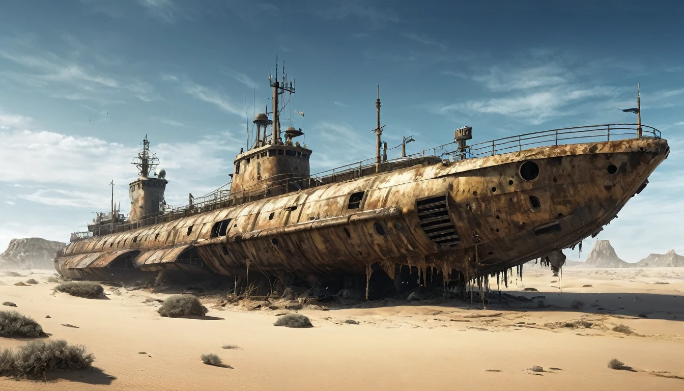 submarino hélice desert post apocalyptic