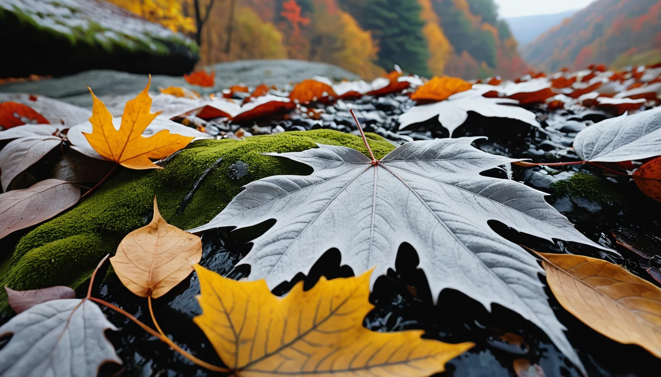 (Light gray gradation leaves),(winter leaves), (half withered),(on the cliff),magical round leaves leaves falling, snow is falling thinly,nature documentry footage, youtube video screenshot, today's featured photography 4k, autumn rain turkel, nature photography 4k, november, cinematic widescreen shot, leaves and magic, high quality screenshot, 2 0 2 1 cinematic 4 k framegrab, wide screenshot