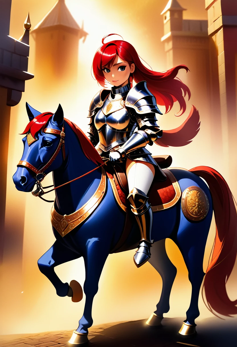 aarafed a picture of a  human knight riding an epic sized cat וin fantasy street, a  a human knight, full body, ((anatomically correct: 1.5), female knight, red hair, long hair, hair in a pony tail, wearing knight's armor, decorated armor, high heeled boots, BREAK riding a ((cat big as a horse: 1.5)), the cat is wearing armor ready for battle, dynamic color cat Hyperrealism style, vibrant, Ultra-high resolution, High Contrast, (masterpiece:1.5), highest quality, Best aesthetics), best details, best quality, highres, ultra wide angle, 16k, [ultra detailed], masterpiece, best quality, (extremely detailed) RAW, ArmoredDress