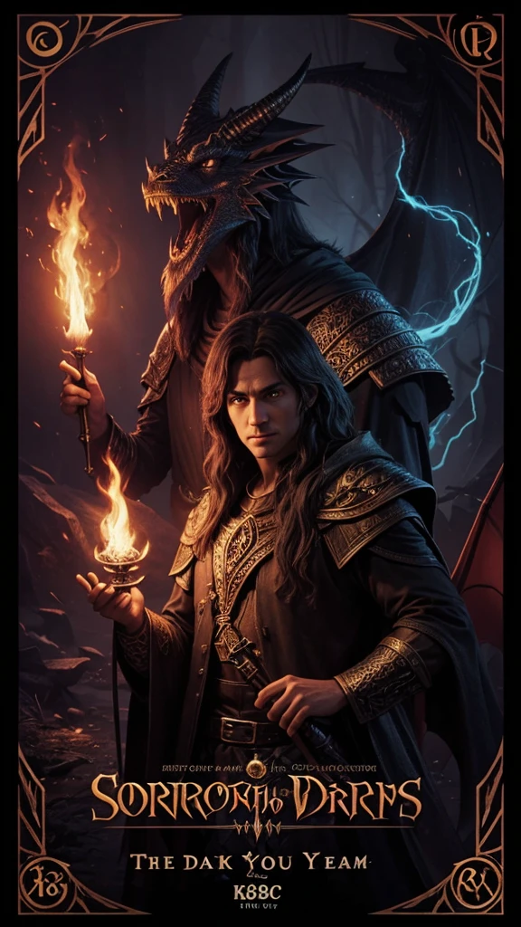 Where sorcerers, wizards and dragons and coexist, dark fantasy style, vhs, 80s, cinematic