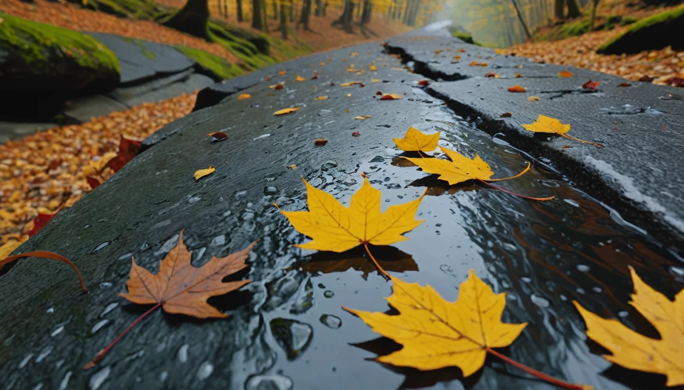 (gray leaves),(winter leaves), (half withered),(on the cliff),magical round leaves leaves falling, snow is falling thinly,nature documentry footage, youtube video screenshot, today's featured photography 4k, autumn rain turkel, nature photography 4k, november, cinematic widescreen shot, leaves and magic, high quality screenshot, 2 0 2 1 cinematic 4 k framegrab, wide screenshot