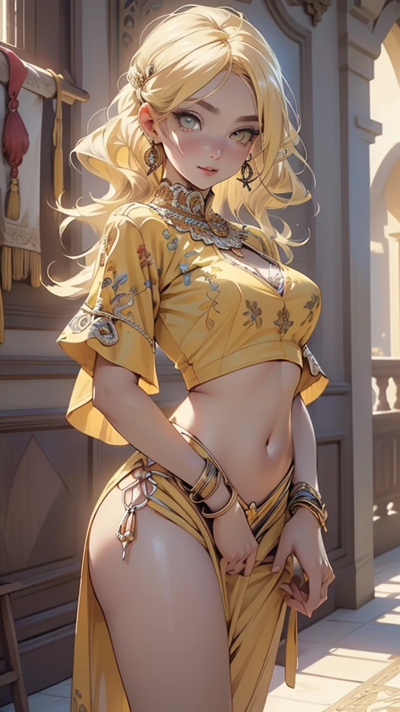 ((((indian girl)))),

girl,((yellow_body:1.3,yellow_face:1.3, completely yellow_skin:1.3)),(large breasts:1.4),saggy breasts,((((yellow hair)))),(((yellow_eyes:1.3))),intricate eyes,beautiful detailed eyes,symmetrical eyes,(((lustrous skin:1.5,bright skin: 1.5,shiny skin,very shiny skin,shiny body))),(spider lower abdomen,narrow waist,wide hip,bimbo body,inflated legs,thick thighs,delicate detailed fingers),((hand consists of a short thumb and four fingers,hand with just five fingers,(detailed face))),

(cute,slutty,sensual,seductive look,seductive,((erotic)),opulent,sumptuous,longingly,(nsfw)),

(arabian clothes, harem outfit, arabian dancing girl, belly dancer outfit, sex slave, jewelry, sheer loincloth, pelvic curtain, midriff, bracelets,),(arabian jewelry,intricate necklace),(((intricate outfit,intricate clothes))),(((intricate outfit,intricate clothes,embroidered outfit,ornate outfit))),

(dynamic pose:1.0),embarrassed,(centered,scale to fit dimensions,Rule of thirds),

inside,indoor,((palace in Arabia, palace in Arabia background)),scenery:1.25,((intricate scenery)),

(Glossy winter ornaments),highres,sharp focus,(ultra detailed,extremely detailed),(photorealistic artwork:1.37),(extremely detailed CG unity 8k wallpaper),(((vibrant colors,vibrant theme))),(intricate),(masterpiece),(best quality),artistic photography,(photography taken by sldr),(intricate background),perfect rendered face,perfect face details,realistic face,photo realistic,((intricate detail)),(((realism))),
