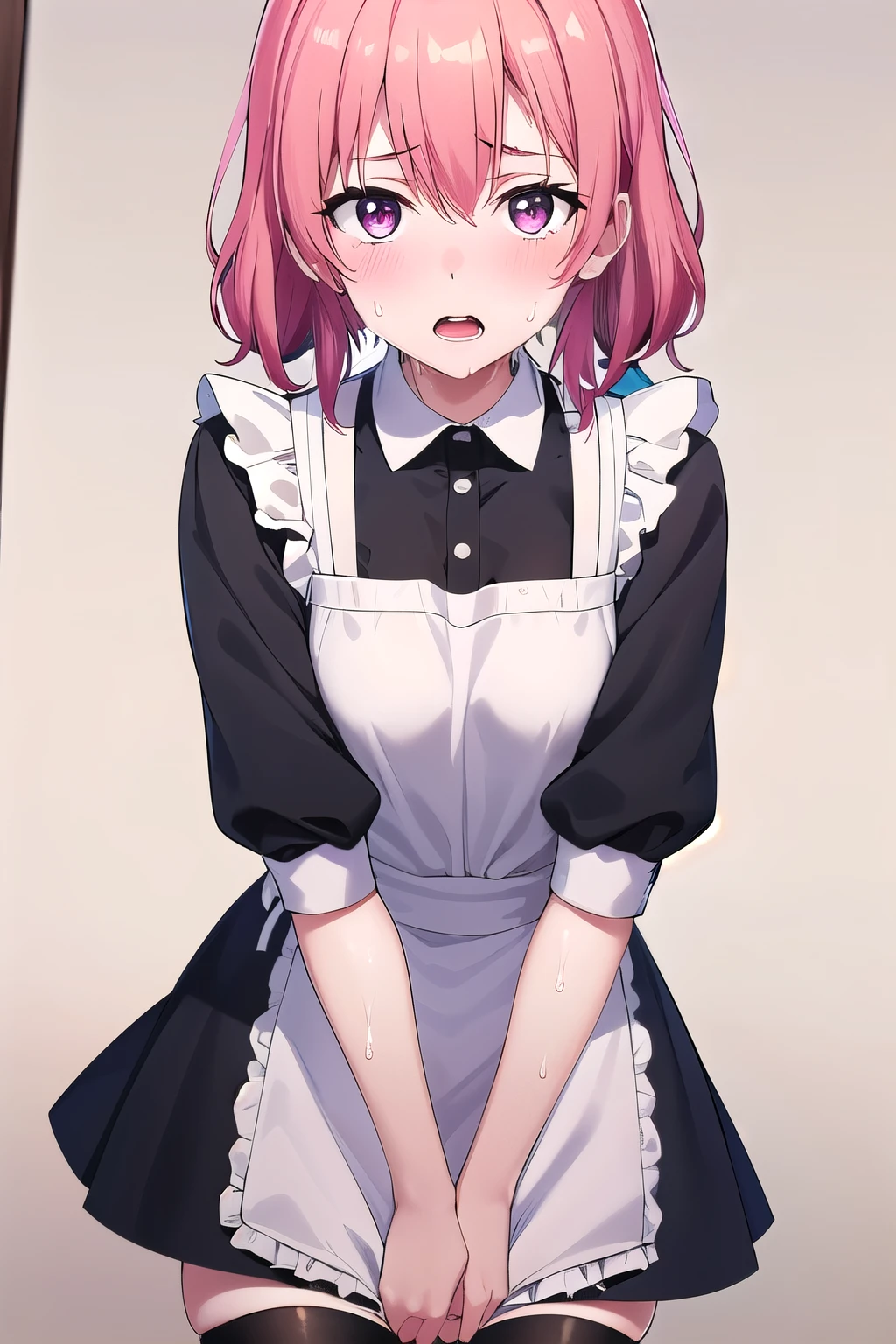 Kobayashi, (Bust size very very small.)),  (flat chest:1.2), Posing embarrassed, Sexy Maid Dress