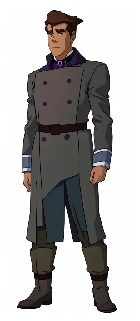 A deep blue uniform cloth cloak decorated with white fur

A purple uniform cloth coat with blue long sleeves

A deep blue uniform cloth pants

A pair of dark grey leather arm bands with brown border

A dark grey leather choker with buttons

A purple uniform cloth girdle