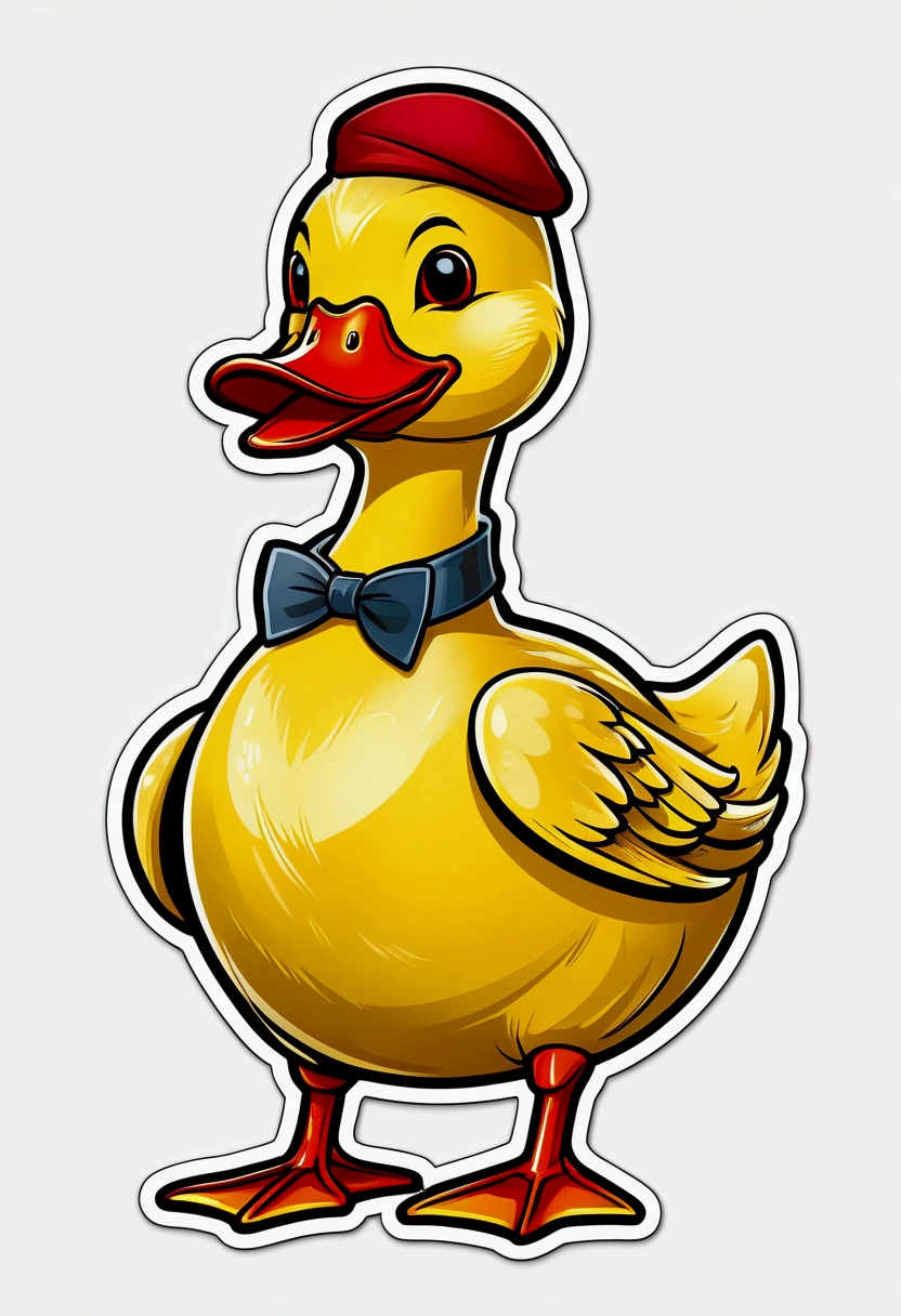 (best quality, Sharp contours, yellow duck with red beak, transparent background, Comic stickers, "Quacksalber, Quacksalber" text)