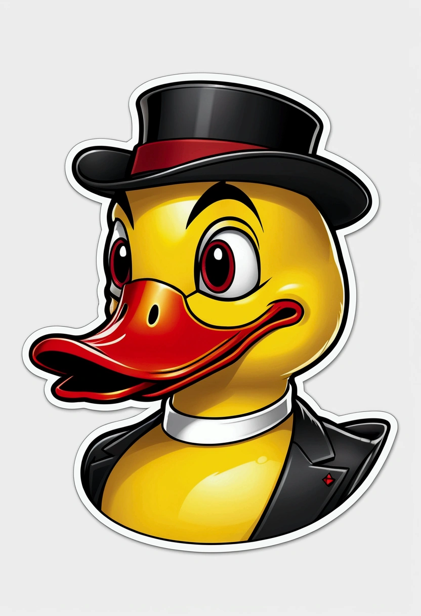 (best quality, Sharp contours, yellow duck with red beak, transparent background, Comic stickers, "Quacksalber, Quacksalber" text)