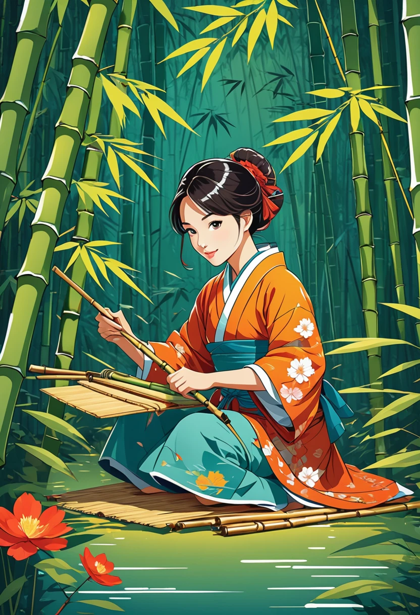 cover page, The Tale Bamboo-Cutter
, flat Design, vector illustrations, graphic illustration, detailed 2d illustration, flat illustration, digital illustration, digital artwork,