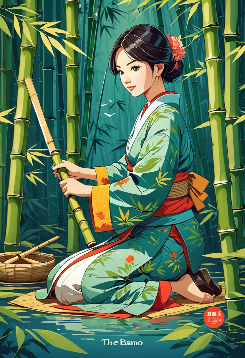 cover page, The Tale Bamboo-Cutter
, flat Design, vector illustrations, graphic illustration, detailed 2d illustration, flat illustration, digital illustration, digital artwork,