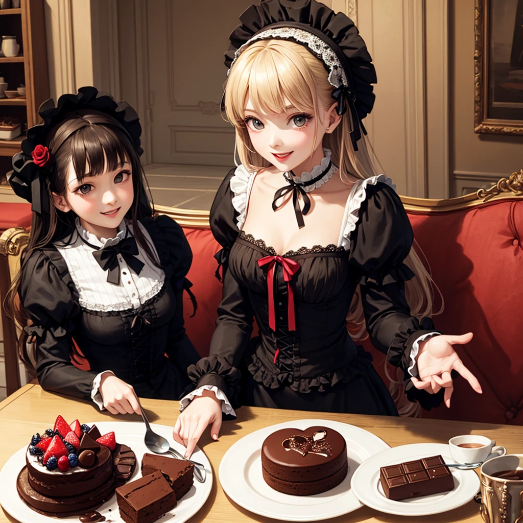 Coffee Break,Gothic Lolita,Victorian Era,Gothic ,one girl,Smile,Chocolate cake
