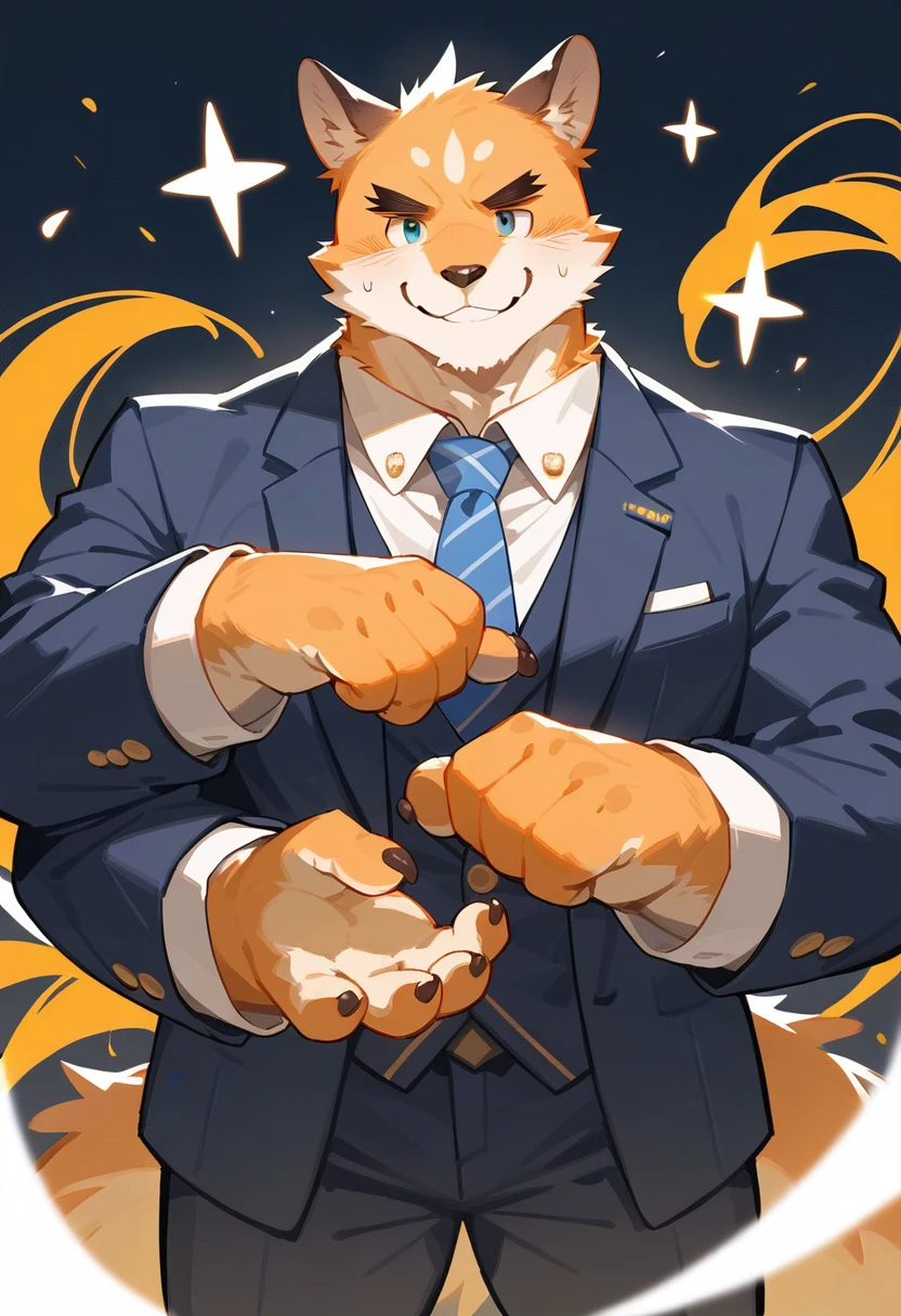 cover page, highres, top quality, best quality, paid reward available, High-quality illustrations, unparalleled masterpiece, perfect artwork, absurdres, super high resolution, detailed background, perfect anatomy, nice 2boys, kemono, suit, furry anthro, Top executives shake hands on the achievement of the project, smile, portrait,