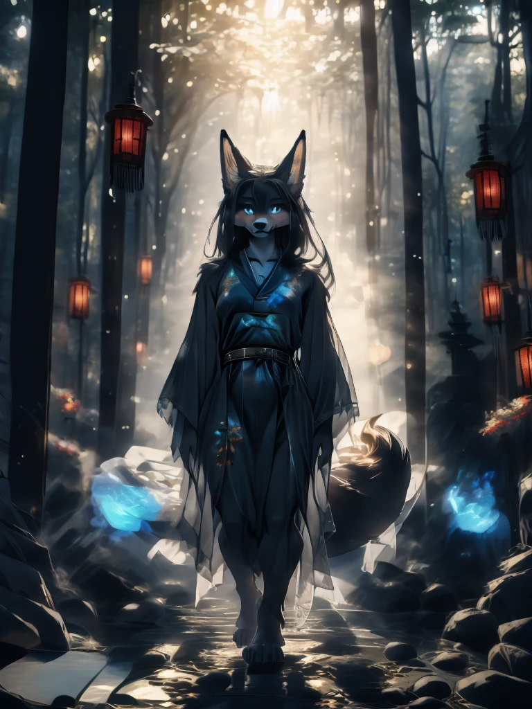 Miku Hatsune x vixen high definition good anatomy agregar_detalle:1, pelaje azul,Orejas de Kitsune, tribal tattoo agregar_detalle:1, cute girl agregar_detalle:1, feudal priestess clothing agregar_detalle:1, japanese shrine landscape night agregar_detalle:1,japanese marsuri add_detail japanese shrine costume agregar_detalle:1, agregar_detalle:1, fullbody  barefoot agregar_detalle, highly detalleed face, deep aqua iris agregar_detalle:1 lighting eyes agregar_detalle:3, garras de lobo, sharp fangs agregar_detalle:1, wild slut agregar_detalle:1, barefoot agregar_detalle:3