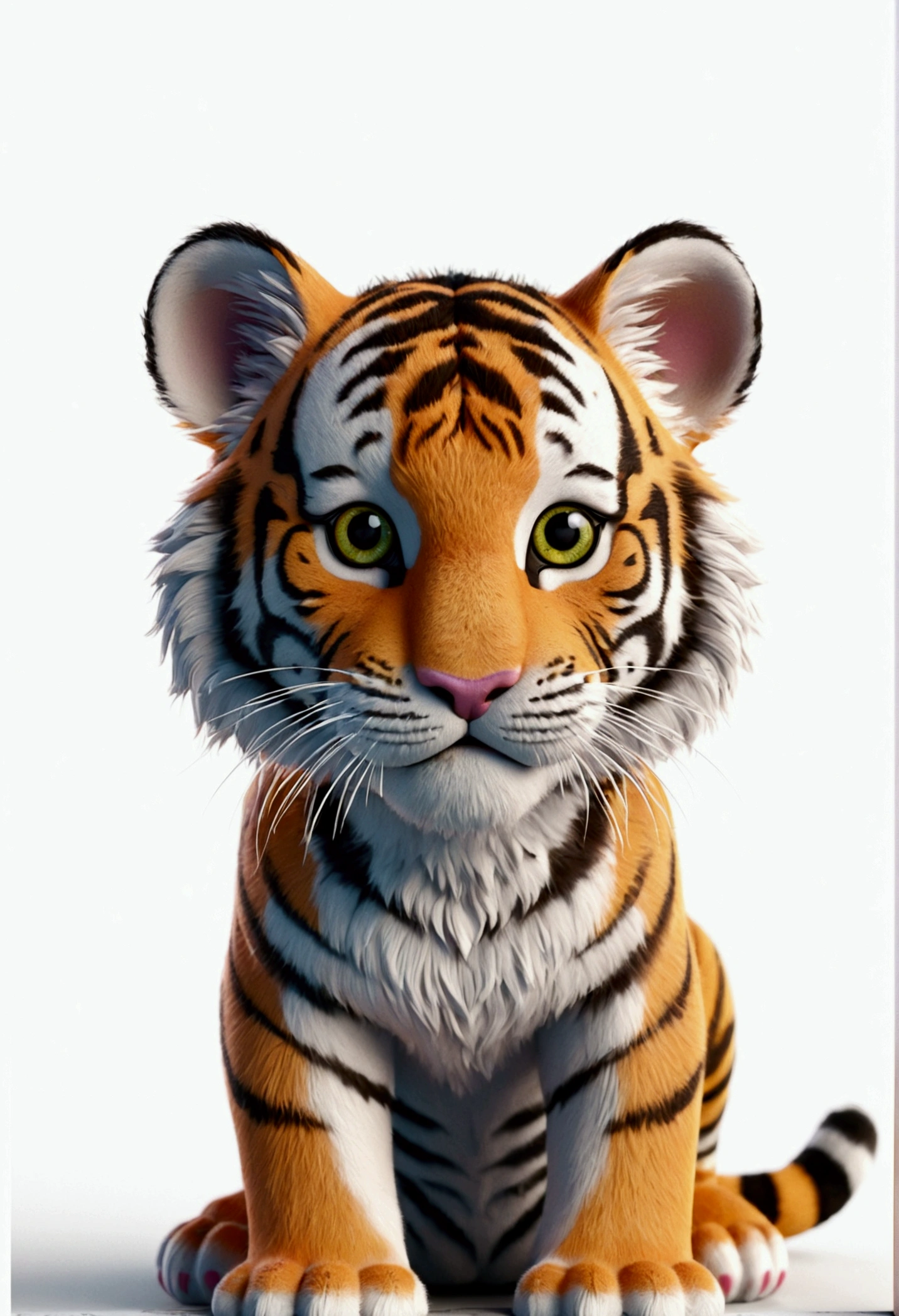 tiger, cute, 3d render, beautiful, detailed, high quality, 8k, white background, png, no background