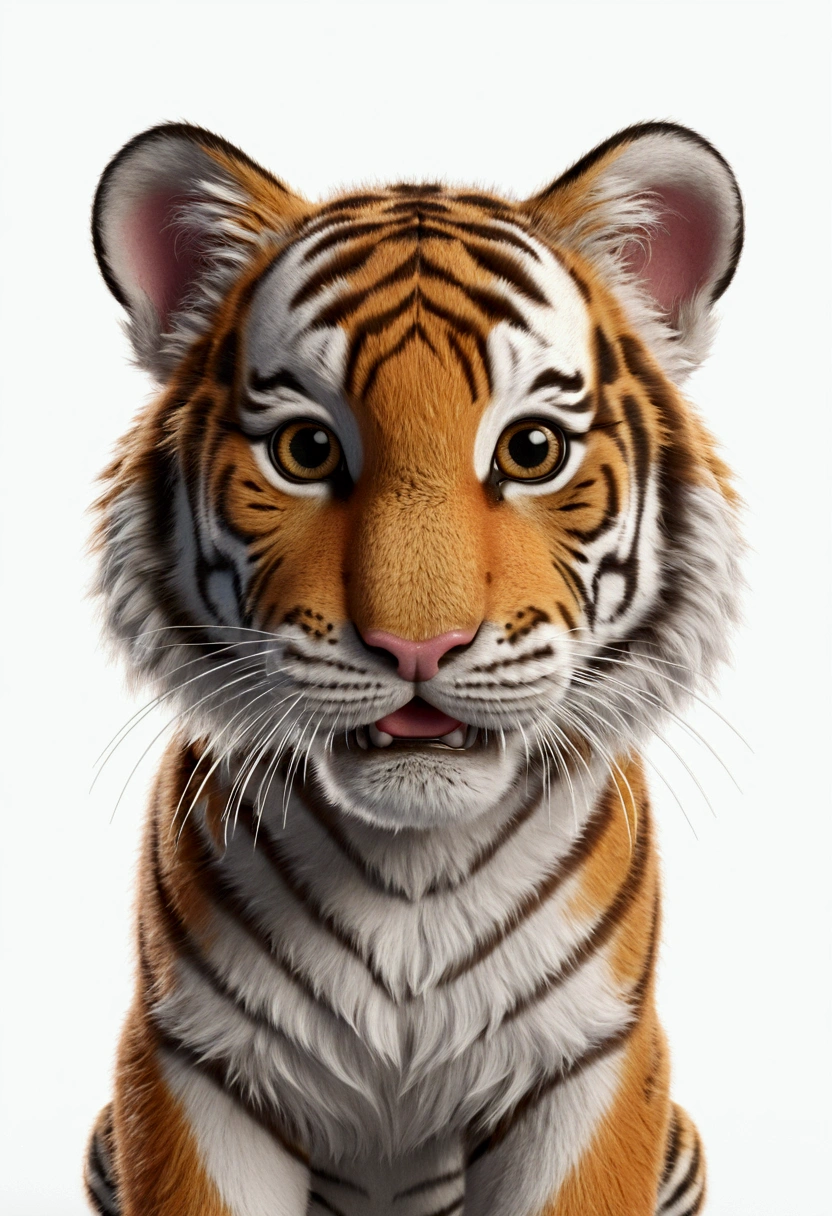 tiger, cute, 3d render, beautiful, detailed, high quality, 8k, white background, png, no background