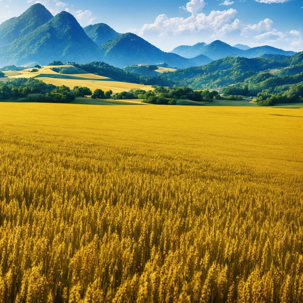Masterpiece, best quality, (very detailed CG unified 8k wallpaper) (best quality), (best illustration), (best shade) nature harvest wheat, super meticulous --v6, people working in the fields