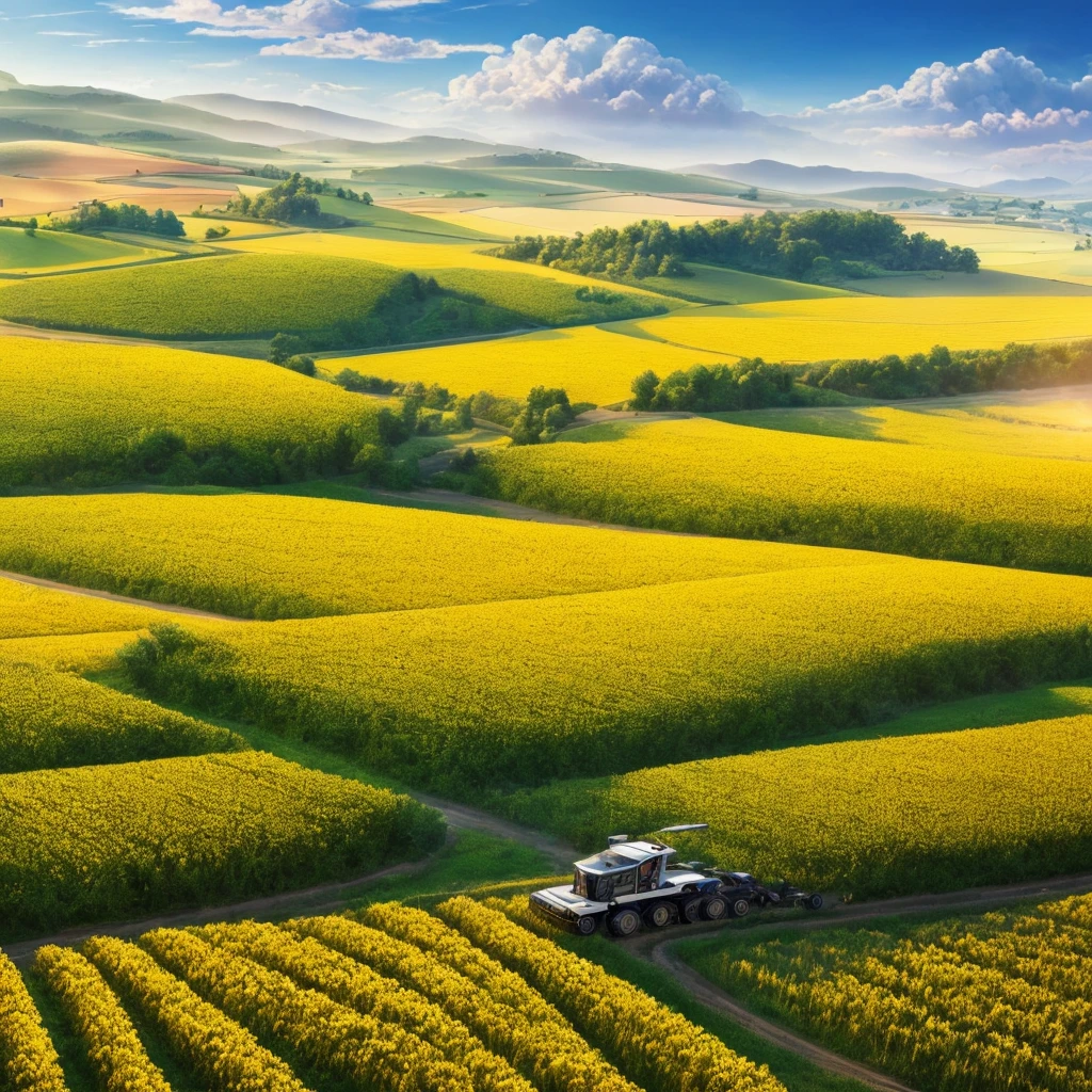 Masterpiece, best quality, (very detailed CG unified 8k wallpaper) (best quality), (best illustration), (best shade) nature harvest wheat, super meticulous --v6, people working in the fields