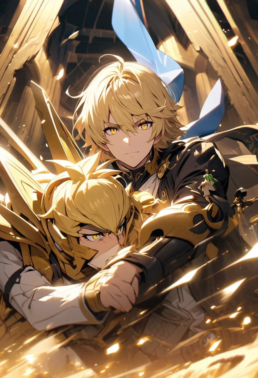 The man had the perfect figure, blonde hair, yellow eyes.