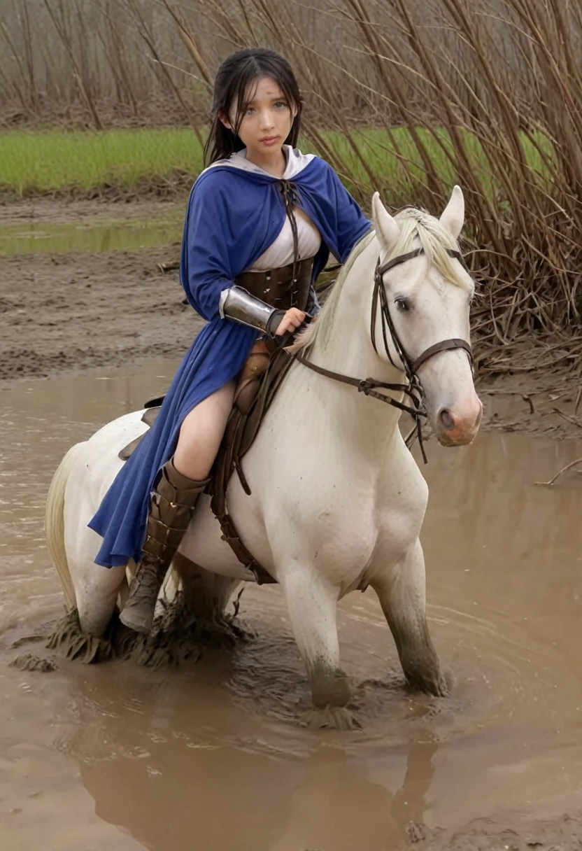 Anatomically correct構図,stuck in mud,(((masterpiece))),(((Highest quality))),((Tabletop:1.4, Highest quality)), (Realな写真:1.4), in the muddy river,dirty swamp,black hair and white horse ridden by girl meet with an accident that it fall over sticky swamp,Sweaty girl,
((1 cute girl knight)),rodeo,horse standing,Surprised face,stumble,aggressive,slouch,horse standing, prancing horse in pitfall,cute,Napoléon horse sliped in pitfall,in the pitfall,Uplifting,Knight Princess,
(超High resolution:1.2),, wonderful, Very detailed CG Unity 8k wallpaper, Very detailed, High resolution,fat horse ridden by japanese girl,Double,Royal blue armor and short cloak,Soaking in the swamp,Mud Splash,
Soft Light, Beautiful detailed girl, Droopy eyes,Very detailedな目と顔, Beautiful and exquisite nose, Beautiful and exquisite, horse ridden by a girl can't stand up because its drowned in the sticky muddy pitfall:10.0 ,Displeased face:4.0,Real,Stir,Anatomically correct,action horse riding scene while struggle fighting