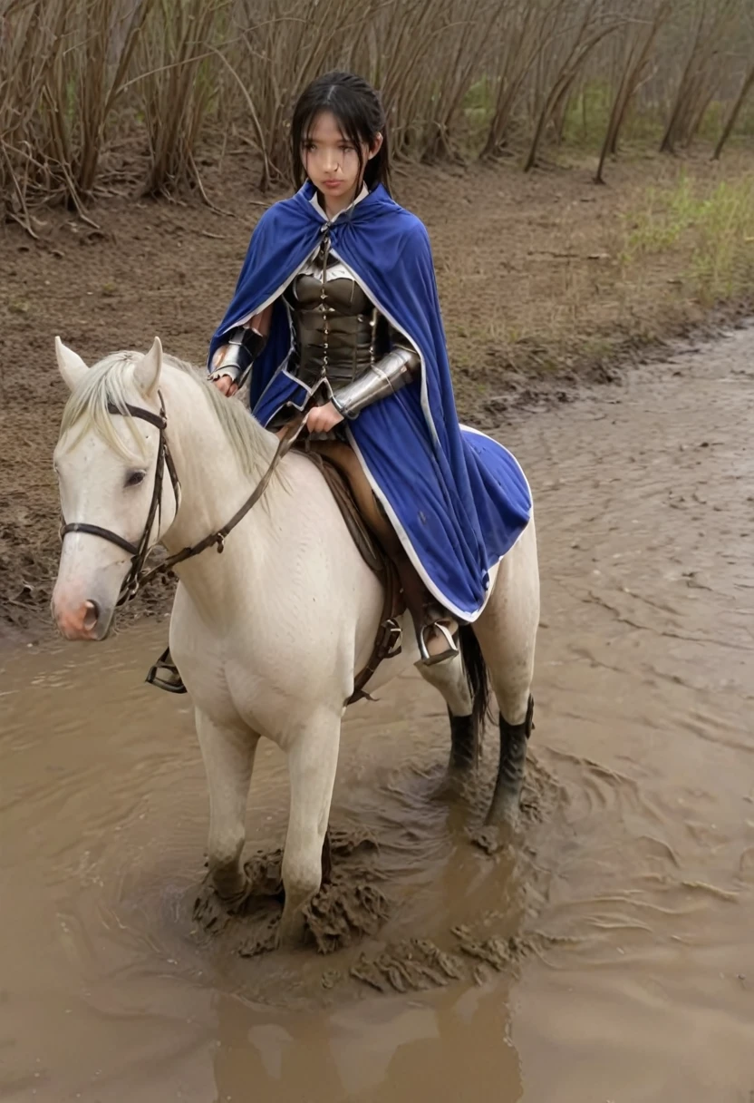 Anatomically correct構図,stuck in mud,(((masterpiece))),(((Highest quality))),((Tabletop:1.4, Highest quality)), (Realな写真:1.4), in the muddy river,dirty swamp,black hair and white horse ridden by girl meet with an accident that it fall over sticky swamp,Sweaty girl,
((1 cute girl knight)),rodeo,horse standing,Surprised face,stumble,aggressive,slouch,horse standing, prancing horse in pitfall,cute,Napoléon horse sliped in pitfall,in the pitfall,Uplifting,Knight Princess,
(超High resolution:1.2),, wonderful, Very detailed CG Unity 8k wallpaper, Very detailed, High resolution,fat horse ridden by japanese girl,Double,Royal blue armor and short cloak,Soaking in the swamp,Mud Splash,
Soft Light, Beautiful detailed girl, Droopy eyes,Very detailedな目と顔, Beautiful and exquisite nose, Beautiful and exquisite,  horse ridden by a girl can't stand up because its drowned in the sticky muddy pitfall:10.0 ,Displeased face:4.0,Real,Stir,Anatomically correct,action horse riding scene while struggle fighting