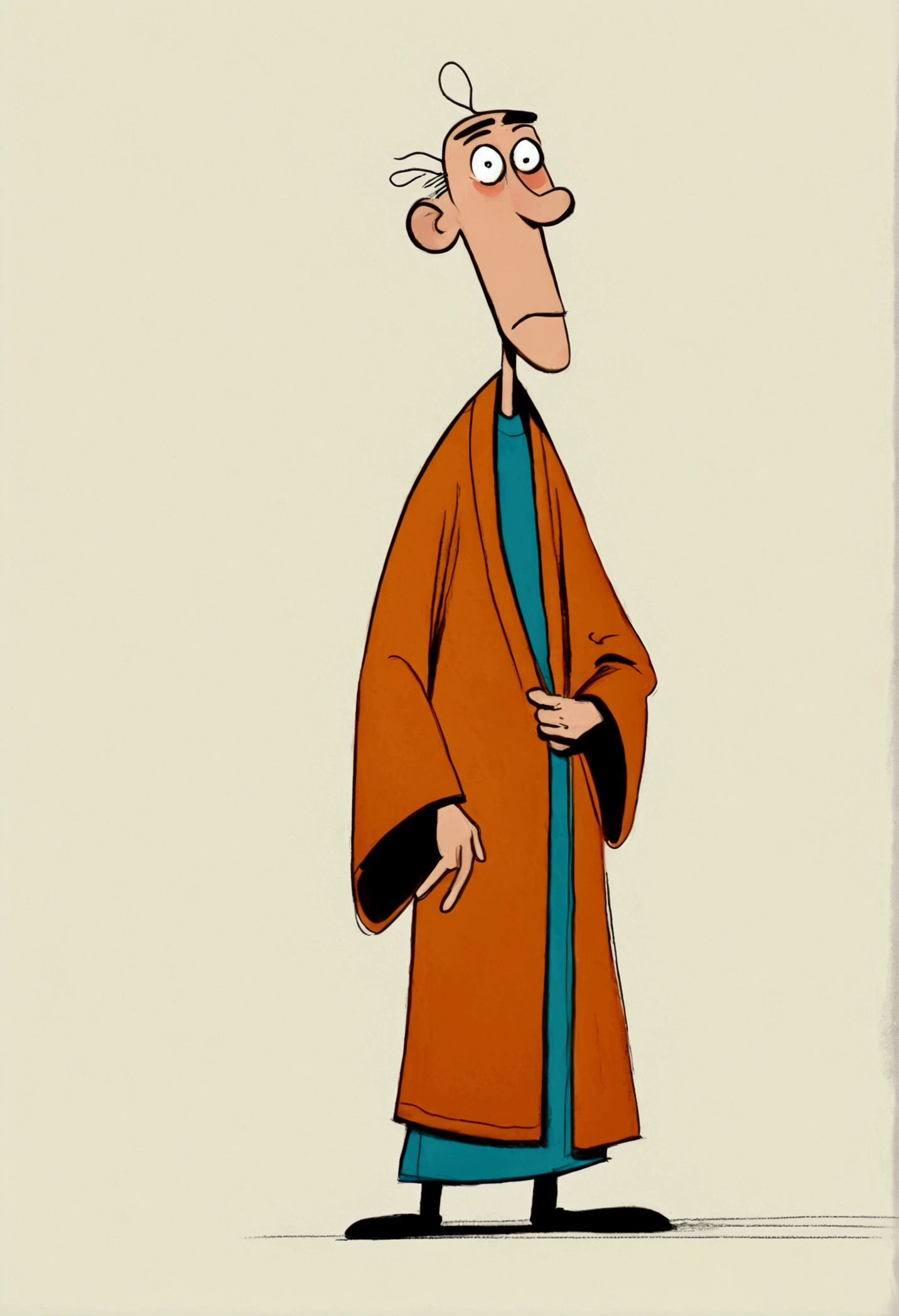 (((Exaggerated digital character sketches:1.37,Matchstick Men))).(1 Old man in a robe,(Exaggerated expression,),(Black sketch lines,Loose brushstrokes create the outline,Cartoon Style. Bright colors and simplified lines, sketch)。(Exaggerated body movements),(Large area of blank)