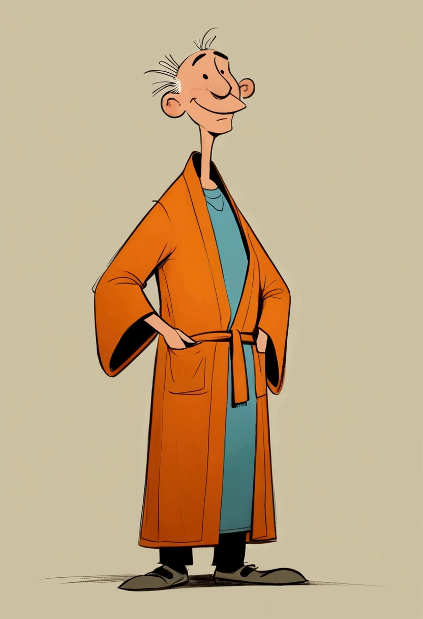 (((Exaggerated digital character sketches:1.37，Matchstick Men))).(1 Old man in a robe，(Exaggerated expression,)，(Black sketch lines，Loose brushstrokes create the outline，Cartoon Style. Bright colors and simplified lines, sketch)。(Exaggerated body movements),(Large area of blank）