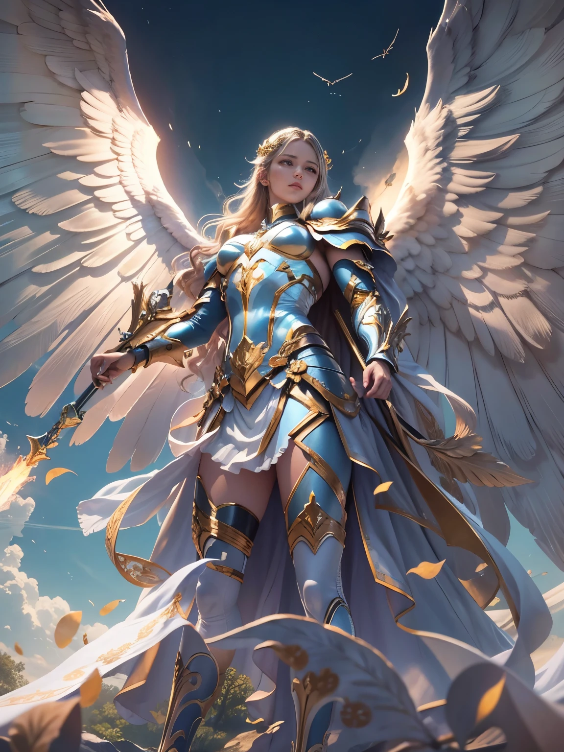 Archangel Michael、Four Archangels Last Out Peace,Highest quality,Ultra-detailed,High resolution,High resolution,4K,Portrait in 4K,8k,8kポートレート,unity 8k wallpaper,Highly detailed CG,Realistic,RAW Photos,Real person,Portrait of,Realistic,Glowing Skin,Detailed skin,