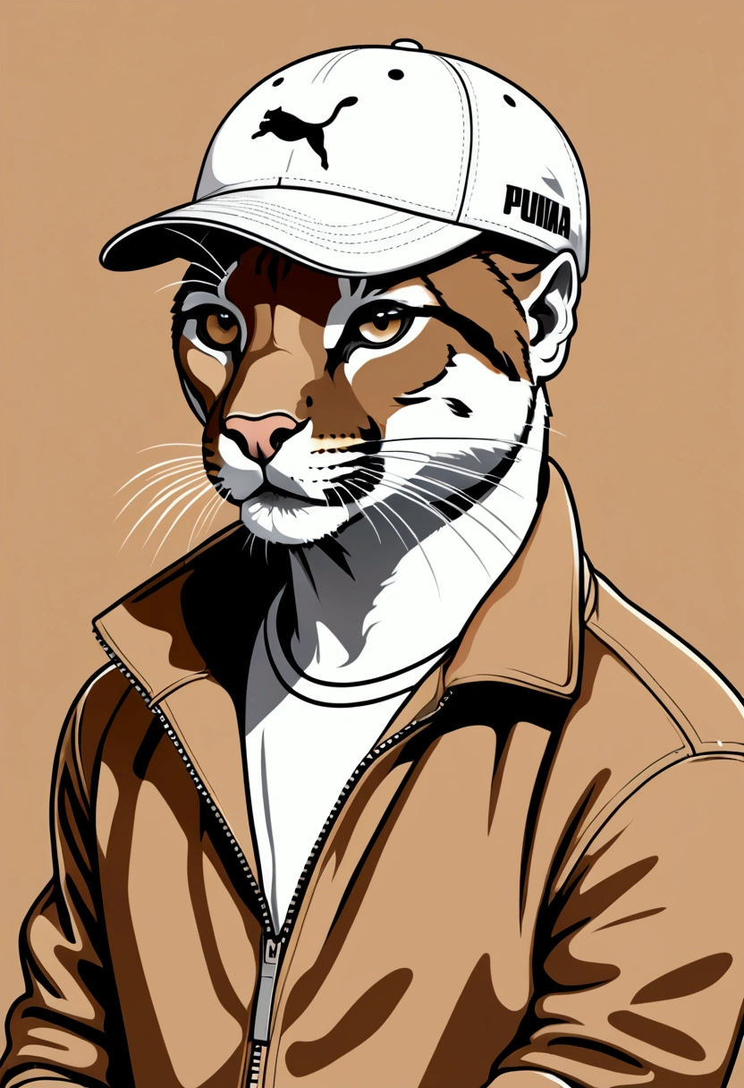 Puma in light brown white with cap in Pop Art style