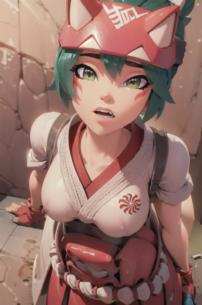 (((Fighting pose))),realistic, realism, photorealism, photo-realistic, high contrast, (photorealistic:1.4), 8k high definition detailed realistic, (best quality, masterpiece:1.2),  photon mapping, radiosity, physically-based rendering, best quality, highly detailed, 1girl,  owkiriko, green hair:0.6, looks at the viewer, red dress, ((glowing eyes)),