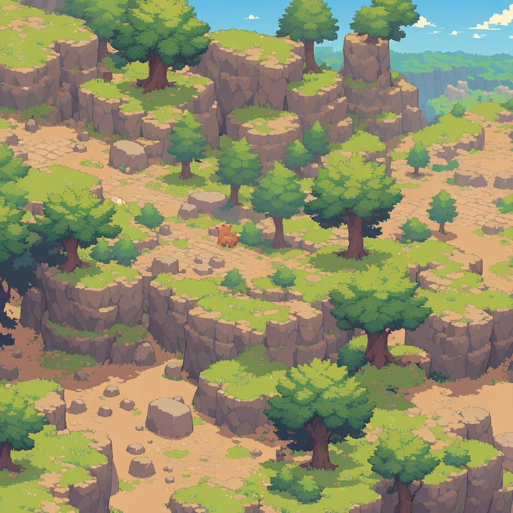 retro video game style,pixelated, vibrant pastel colors,8-bit characters,blocky shapes,sharp lines,detailed shading,classic gaming vibe,nostalgic atmosphere,classic arcade games,masterpiece:1.2,ultra-detailed,illustration style, 2d texture, stone texture, 4 k seamless mud texture, video game texture, dirt texture, tileset, game tiles, grass, 3/4th perspective trees, 3/4th perspective tileable rock texture, 3/4th perspective tileable cliff formations, tileable trees, topdown view, game texture, game art, tileable texture, very detailed cliff texture, intricate stones, top down view, 3/4th perspective