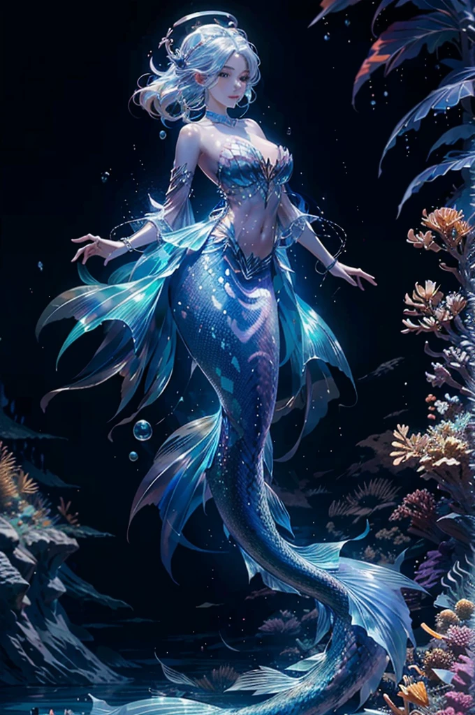 scale,mermaid,kkw-el-water,(style-paintmagic:0.6),wrenchsfantasy,fantasy,glowing,glowing eyes,glasstech,transparent,scifi,aurorastyle,depths-fc,underwater,submerged,, official art,unity 8k wallpaper,ultra detailed,beautiful and aesthetic,masterpiece,best quality,award winning,hyper realistic,photo-realistic,professional lighting,model photography,big breast,slim waist,sexly,nsfw,looking to the viewer,looking lustful,22 years old slim stunning woman,gorgeous woman,High resolution, masterpiece, Anatomically correct, High detail, High-resolution model, Very detailed, Ultra high definition,